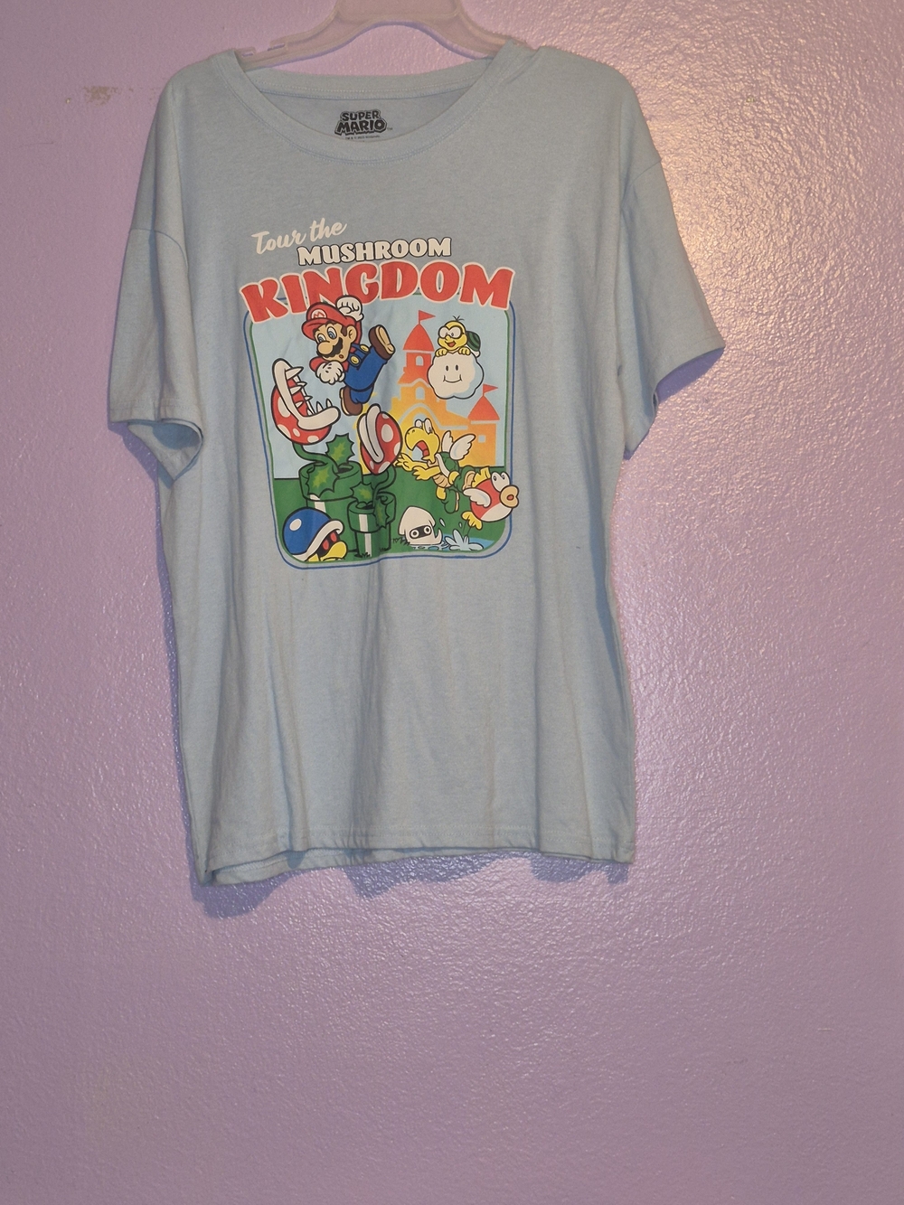 Super Mario 'Tour the Mushroom Kingdom' Light Blue Graphic Tee